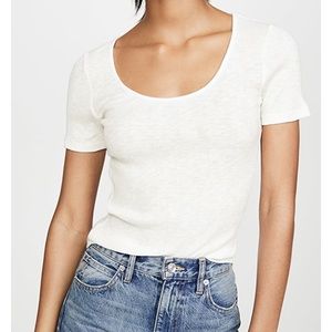 Z Supply White Ribbed Scoopneck Tee